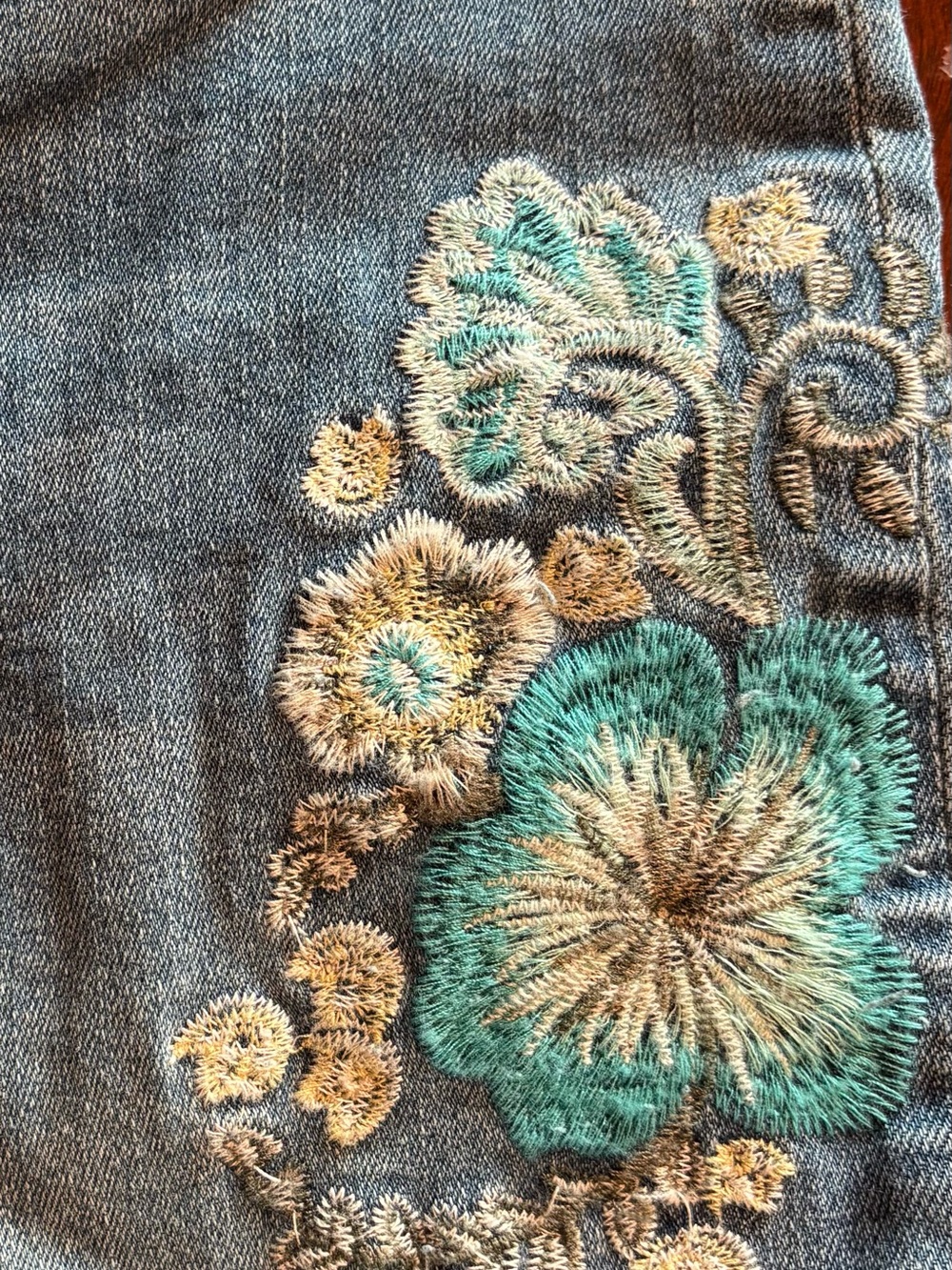 Chico's Blue Denim Embroidered Wide-Leg Jeans - Picture 3 of 4